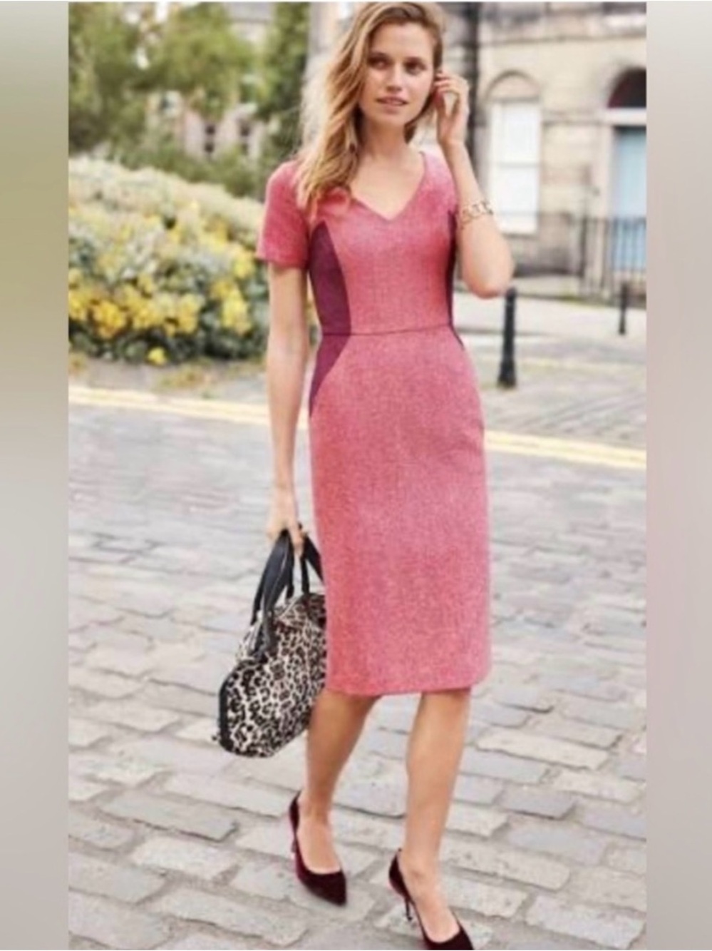 Boden Rose-Pink Midi Tweed Sheath Dress - Picture 2 of 5